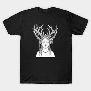 Woman with antler. Line Art. T-Shirt